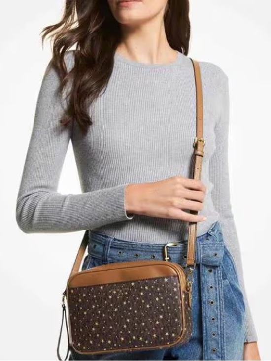 Michael Kors Handbags - MICHAEL KORS Limited Edition Brown Jet Set with Charm Star-Print Crossbody